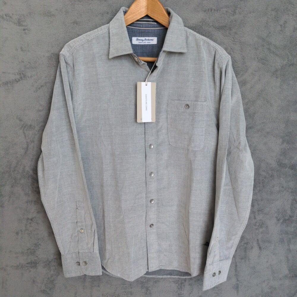 NWT Tommy Bahama Coastline Cord Long Sleeve Shirt Men's Small Gray Button Down